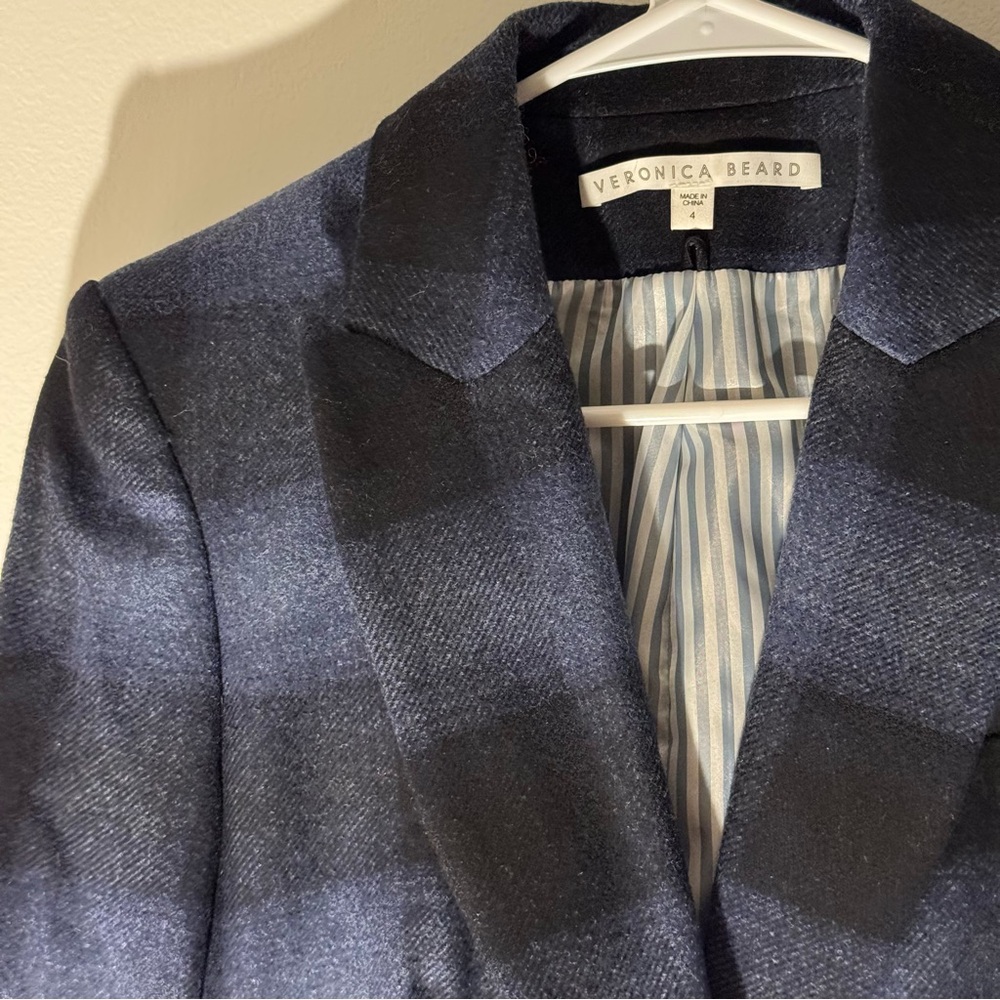 Veronica Beard Blue Navy Plaid Hudson Dickey jacket Blazer elbow pads size 4 - Picture 3 of 6